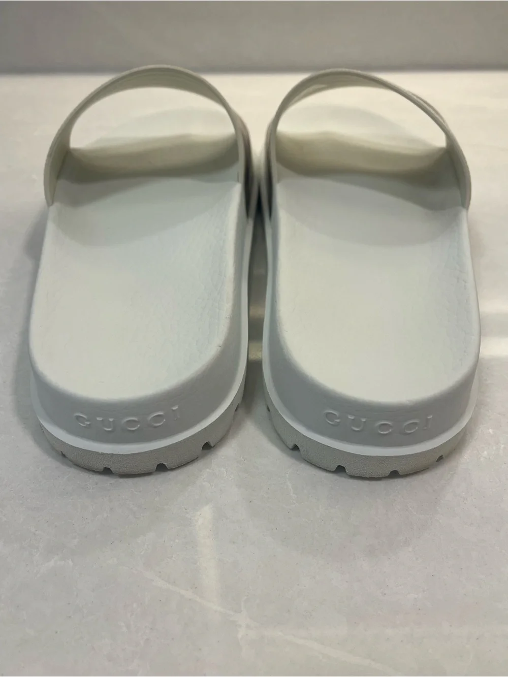 Gucci White Web Rubber Lug Slide Sandals